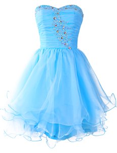 Customized Beading Prom Dresses Baby Blue Lace Up Sleeveless Mini Length