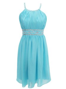 Top Selling Aqua Blue Halter Top Criss Cross Beading Sleeveless