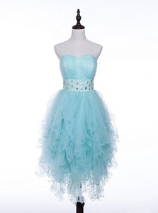 Fitting Light Blue Prom Party Dress Party and For with Beading Sweetheart Sleeveless Zipper