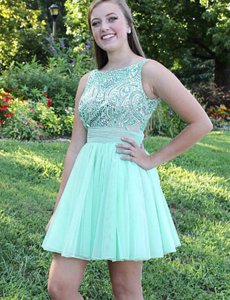 Dynamic Apple Green Prom Dress Prom and Party and For with Beading and Bowknot Bateau Sleeveless Backless