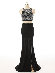 Dazzling Bateau Sleeveless Sweep Train Zipper Prom Party Dress Black Chiffon