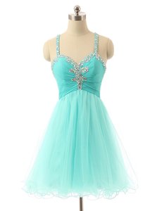 Lavender A-line Tulle Sweetheart Sleeveless Beading Floor Length Zipper Prom Dresses