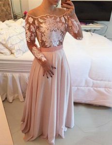 Sweet Scoop Pink Long Sleeves Beading and Appliques and Sashes|ribbons Floor Length Homecoming Dress