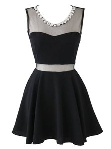 Pretty Black A-line Scoop Sleeveless Chiffon Mini Length Zipper Beading Prom Dresses