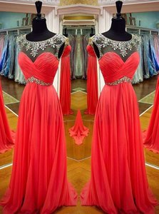 High Quality Scoop Sleeveless Chiffon Homecoming Dress Beading and Sashes|ribbons Backless