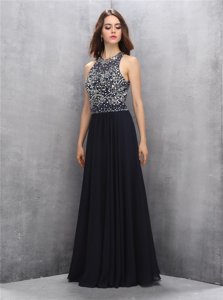 Halter Top Backless Chiffon Sleeveless Floor Length Evening Dress and Beading