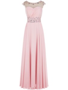 Superior Scoop Baby Pink Sleeveless Chiffon Zipper Homecoming Dress for Prom and Party