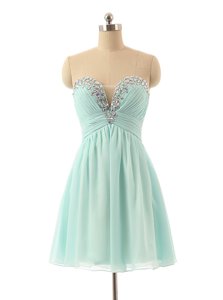 Light Blue Prom Gown Party and For with Beading Sweetheart Sleeveless Zipper