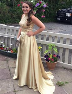 Super Zipper Prom Dresses Gold and In for Prom and Party with Sequins Brush Train