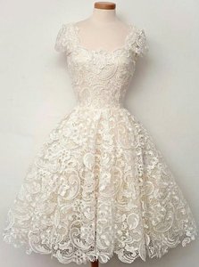Wonderful Scoop Cap Sleeves Homecoming Dress Knee Length Lace White Lace