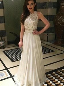 White Dress for Prom Prom and Party and For with Lace Scoop Sleeveless Zipper