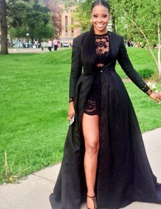 Scoop Black Long Sleeves Lace Floor Length Homecoming Dress
