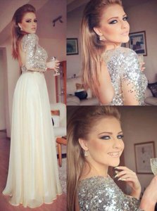 Champagne Sweetheart Neckline Sequins Prom Party Dress Long Sleeves Backless