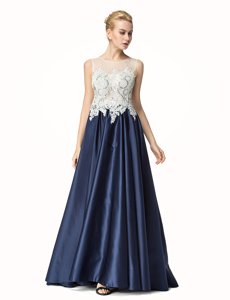 Attractive Navy Blue Side Zipper Homecoming Dress Beading and Lace Sleeveless Brush Train