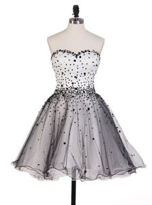 Organza Sweetheart Sleeveless Lace Up Beading Evening Dress in Grey
