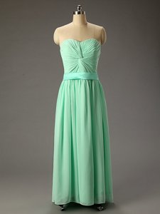 New Arrival Apple Green Sleeveless Floor Length Ruching Lace Up Prom Party Dress