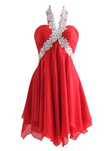 Sumptuous Red Sleeveless Appliques Knee Length Homecoming Dress
