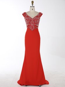 Attractive Scoop Red Chiffon Zipper Prom Party Dress Sleeveless Mini Length Beading