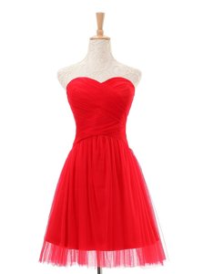 Noble Red Zipper Sweetheart Ruching Dress for Prom Tulle Sleeveless