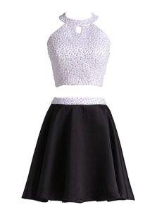 Perfect Halter Top Black Sleeveless Mini Length Beading Zipper Prom Evening Gown