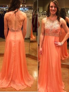 Orange Prom Dress Scoop Sleeveless Brush Train Backless