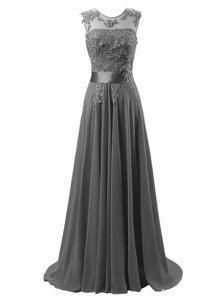 Fashion Grey Scoop Lace Up Beading and Appliques Homecoming Dress Brush Train Sleeveless