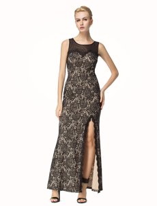 Lace Scoop Sleeveless Zipper Lace Dress for Prom in Black
