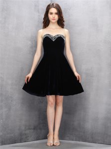Satin Sweetheart Sleeveless Zipper Beading Prom Gown in Black