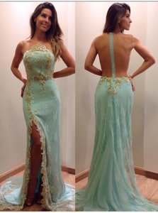 Mermaid Apple Green Dress for Prom Prom and Party and For with Sequins Strapless Sleeveless Court Train Zipper