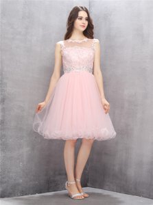 Enchanting Scoop Pink Sleeveless Organza Zipper Prom Gown for Party