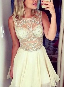 Wonderful Baby Pink Sleeveless Knee Length Beading Backless Dress for Prom