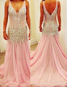 Mermaid Tulle Sleeveless Evening Dress Court Train and Beading