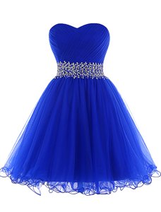 Sweetheart Sleeveless Lace Up Evening Dress Royal Blue Tulle