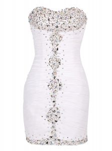 Beading and Ruffles Homecoming Dress White Zipper Sleeveless Mini Length