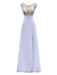Scoop Backless Chiffon Sleeveless Floor Length Dress for Prom and Beading
