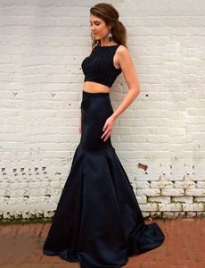 Vintage Black Two Pieces Ruching Homecoming Dress Zipper Elastic Woven Satin Sleeveless