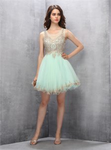 Apple Green Tulle Zipper Scoop Sleeveless Knee Length Homecoming Dress Appliques