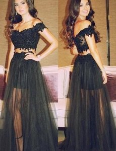 Perfect Off The Shoulder Sleeveless Zipper Prom Party Dress Black Lace