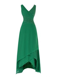 Champagne Column/Sheath Lace V-neck Sleeveless Beading and Lace Mini Length Zipper Homecoming Dress