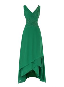 Chiffon Sleeveless Asymmetrical Prom Dress and Beading and Ruching