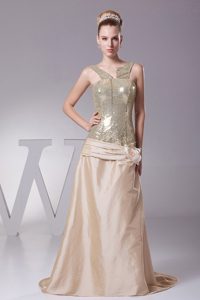 Hand Flower Sequin and Satin Champagne Brush Prom Dress in Townsville