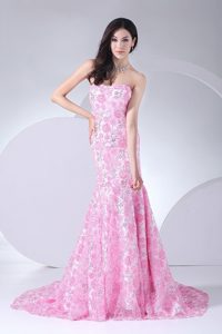 2013 Stunning Mermaid Printing Strapless Brush Train Prom Dress in Geelong