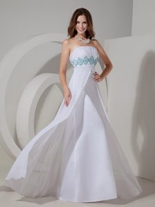 Strapless White Column Prom Evening Dress with Beading