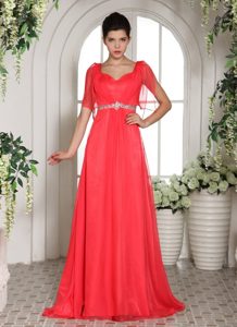 Square Sweetheart Coral Red Beading Prom Gowns In Longueuil