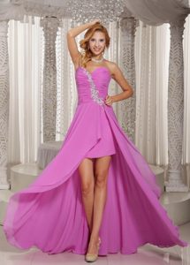 Sweetheart High-low Prom Dress With Appliques and Ruche in Lavender