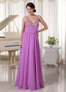 Lavender Spaghetti Straps Prom Evening Party Dress Appliques With Beading