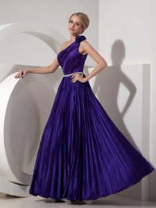Dark Purple Pleated One Shoulder Formal Dress with Beading Belt