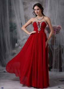 Beading Red Strapless Chiffon Prom Evening Dress with Ruching