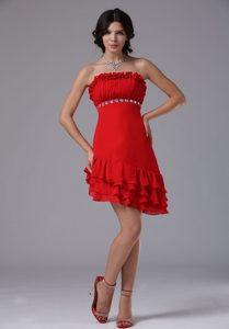 Asymmetrical Red Strapless and Beading For 2013 Homecoming Prom Dress