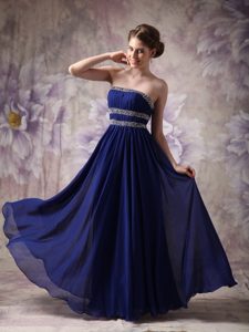 Customize Peacock Blue Prom Evening Dress Beading Accented